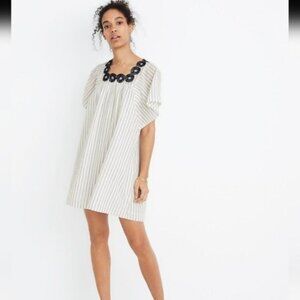 Madewell Butterfly Striped Dress with Embroidered Neckline White Size Small